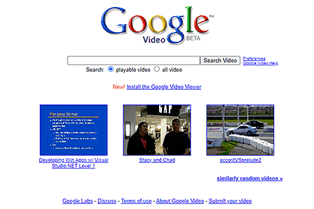 Google Video Search website in 2005