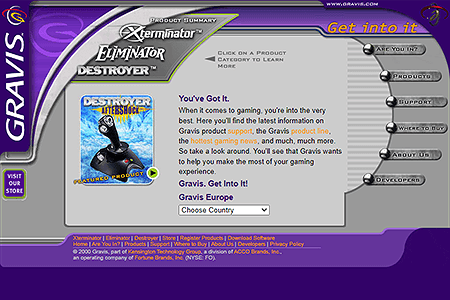 Gravis website in 2001