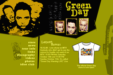 Green Day website in 2000