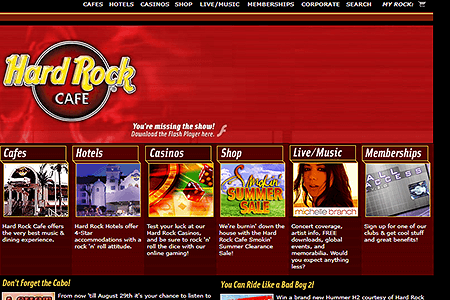 Hard Rock Cafe website in 2003