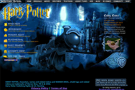 Harry Potter and the Chamber of Secrets flash website in 2002
