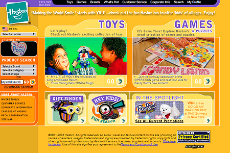 Hasbro website in 2003