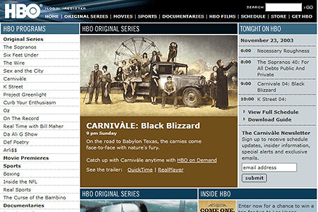 HBO website in 2003