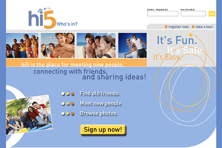 Hi5 website in 2004