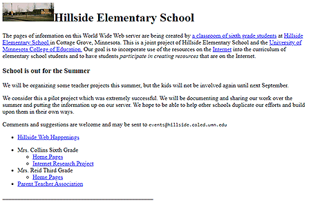 Hillside Elementary School website in 1994