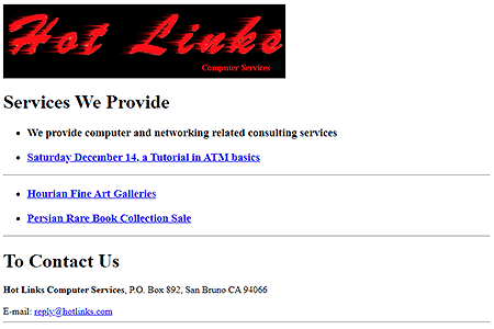 Hot Links website in 1995