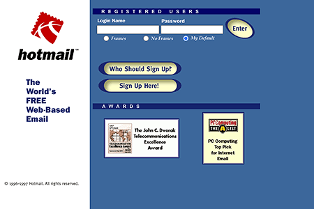 Hotmail website in 1997