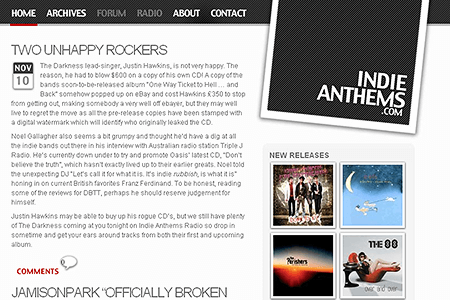 Indie Anthems website in 2005