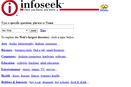 Infoseek website in 1997