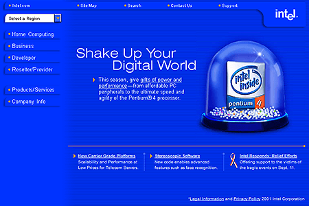 Intel website in 2001