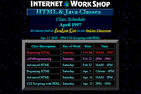 Internet Workshop website in 1997