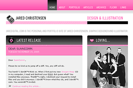 Jared Christensen website in 2005