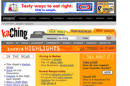 ka-Ching website in 2001