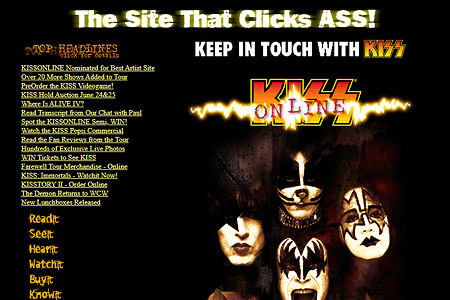 Kiss website in 2000