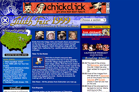 Lilith Fair website in 1999