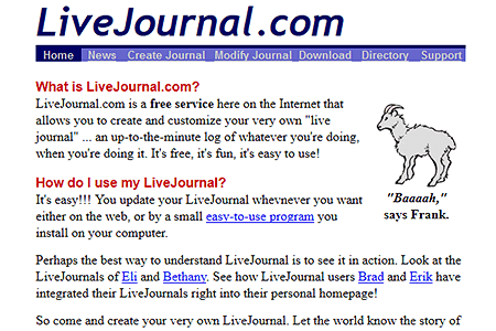 LiveJournal.com website in 1999