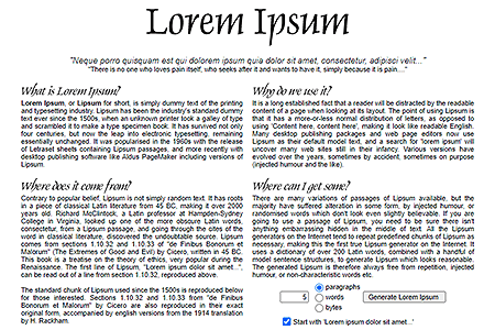 Lorem Ipsum website in 2001