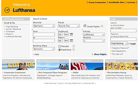 Lufthansa website in 2003