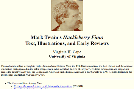 Mark Twain’s Huckleberry Finn website in 1995