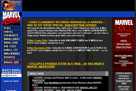 Marvel website in 2000