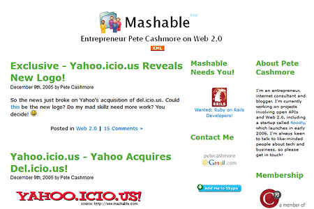 Mashable website in 2005