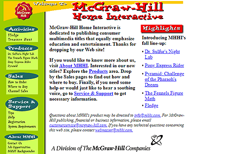 McGraw-Hill Home Interactive website in 1996