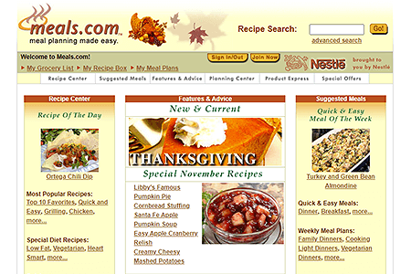 Meals.com website in 2002