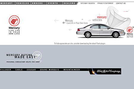 Mercury Vehicles website in 2001