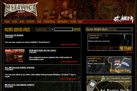 Metallica website in 2005