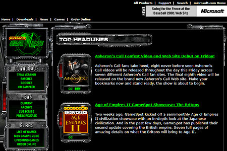 Microsoft Games website in 1999