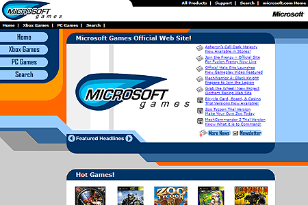 Microsoft Games website in 2001