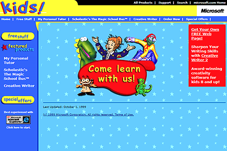 Microsoft Kids website in 1999