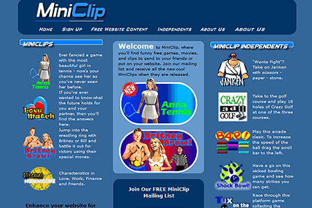 MiniClip website in 2001
