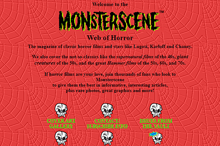 Monsterscene Web of Horror website in 1996