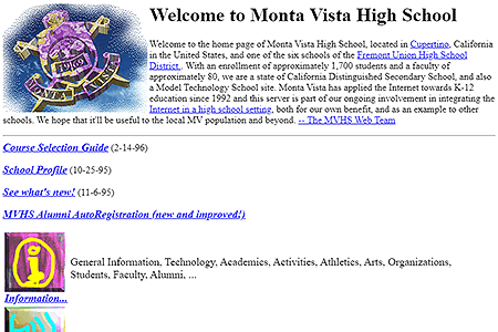 Monta Vista High School website in 1995