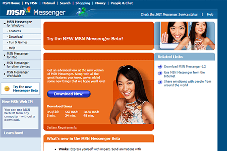 MSN Messenger website in 2004