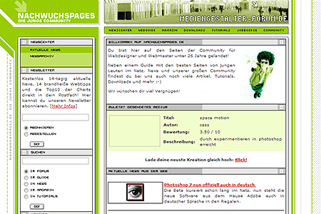 Nachwuchspages website in 2002