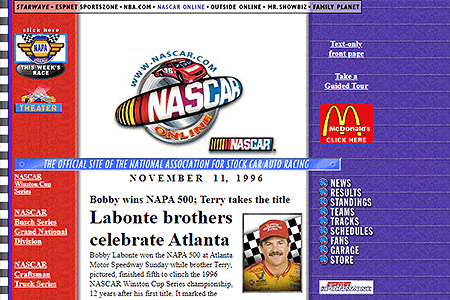 Nascar website in 1996