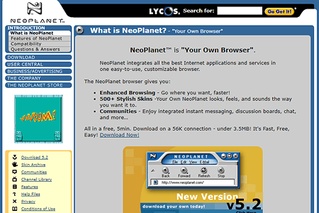 NeoPlanet website in 2000