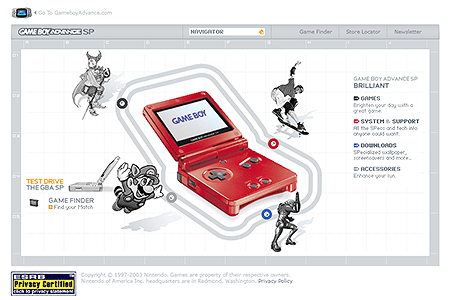 Nintendo Game Boy Advance SP website in 2003