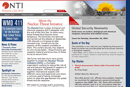 NTI: Nuclear Threat Initiative website in 2001