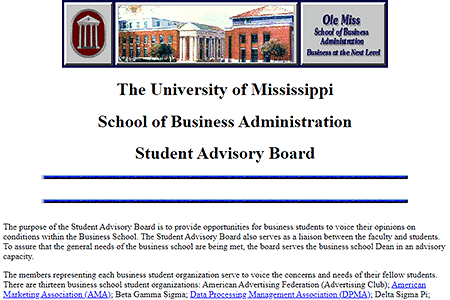 Ole Miss Business School Student Advisory in 1995