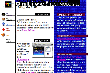 OnLive! Technologies website in 1997