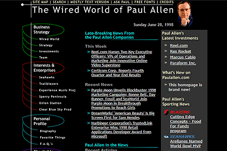 Paul Allen’s Wired World website in 1998