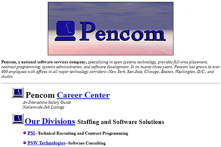 Pencom website in 1995