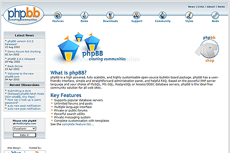 phpBB website in 2002