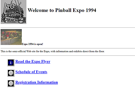 Pinball Expo 1994 website in 1994