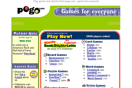 Pogo.com website in 2000