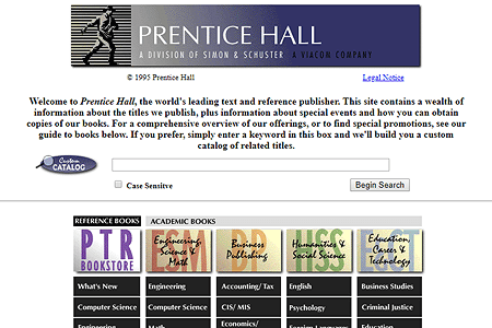Prentice Hall website in 1995
