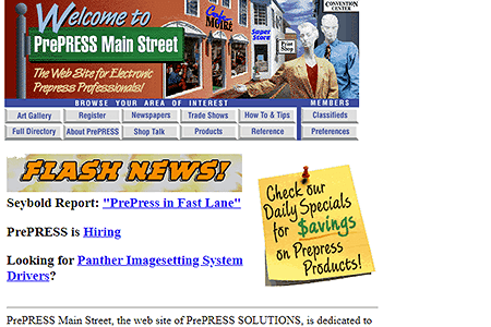 PrePRESS Main Street website 1996